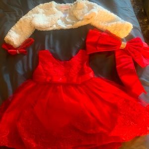 Cute festive dress , jacket and bows for a little bundle of joy .. i